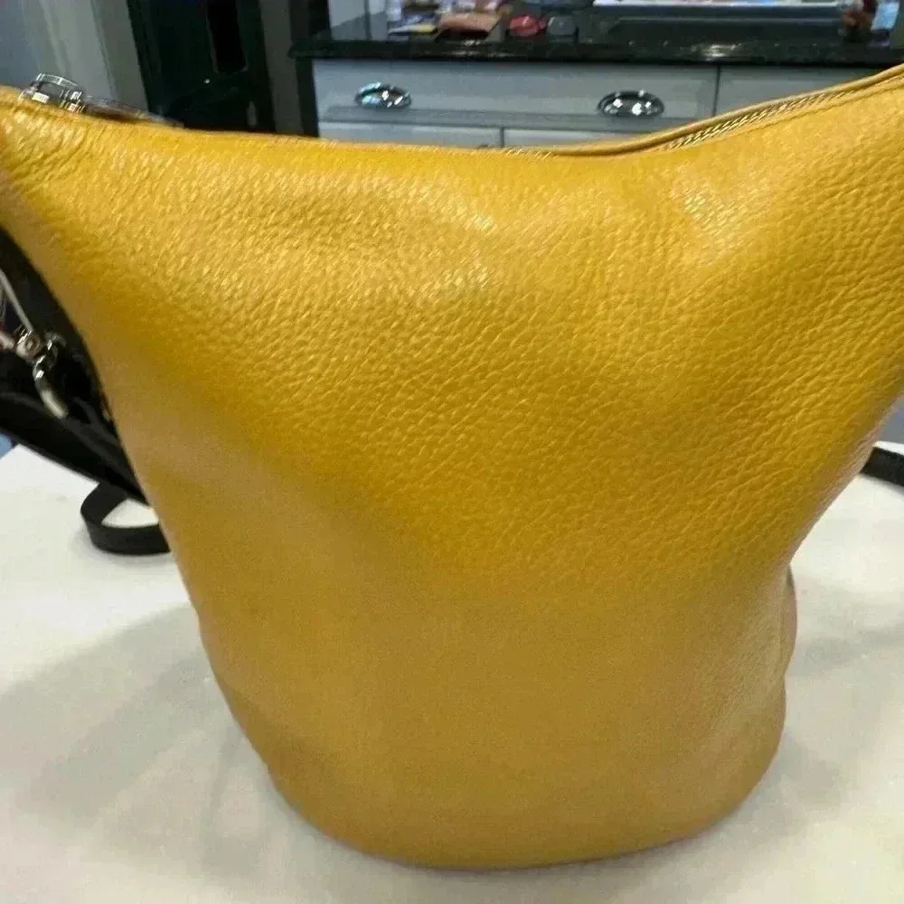 Valentina pebbled leather crossbody or shoulder bag. Yellow